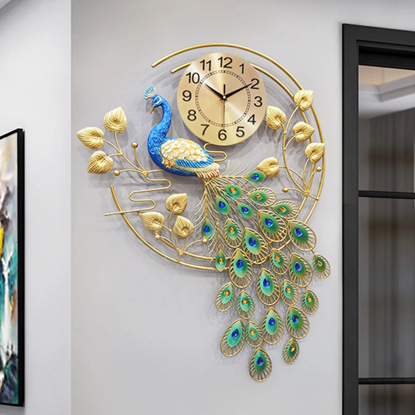 Creative Metal Wall Clock Modern Style Wall Watch Clock Peacock Shaped Wall Clock Silent Clock