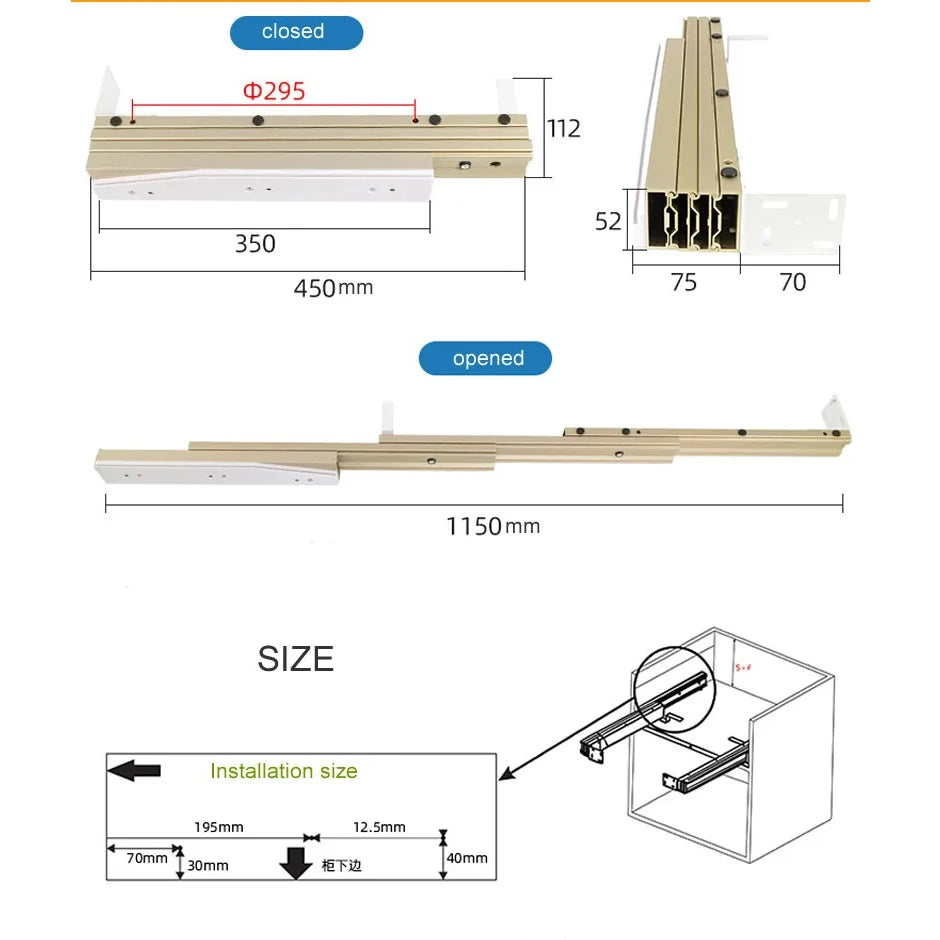 Simpler, flat push type,Concealed folding drawer slides , Aluminum telescopic table guide rail, Flat push folding desk hinge