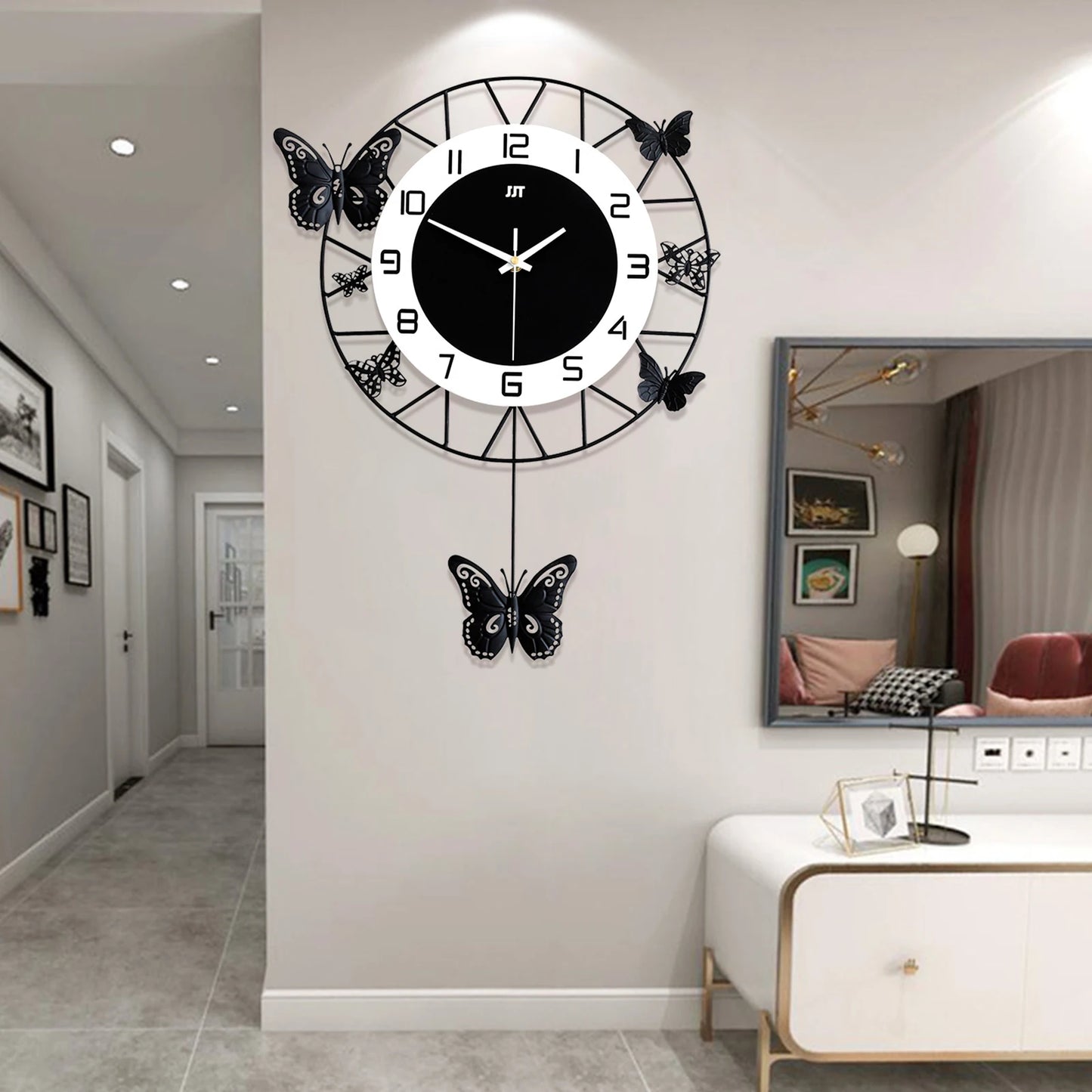 20inch Large Round Butterfly Wall-mounted Clock Creative Iron Craft Modern Metal Quartz Clock Home Living Room Decor
