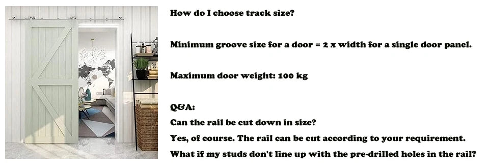 CCJH 4-6.6FTSliding Door Track Kit, Internal Stainless Steel Sliding Barn Wood Door Hardware System for Single Door