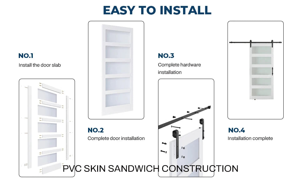 36"x84" Sliding Glass Barn Door and 6.6FT Hardware Kit Included, White Frosted Glass Barndoor with PVC Coated Surface