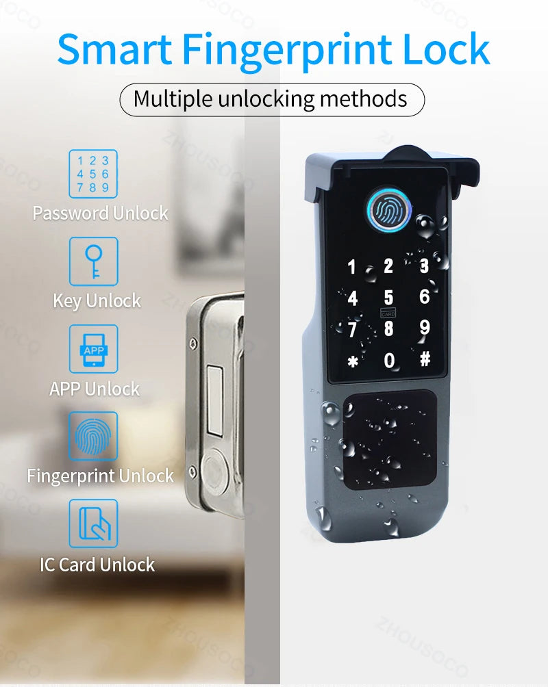 Fingerprint Lock Waterproof Tuya Wifi Remote Control Bluetooth TTLock App Card Digital Code Keyless Electronic Smart Door Lock