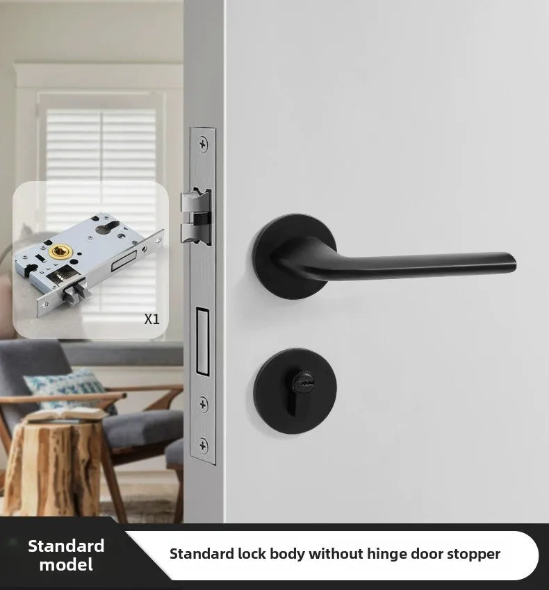 Black American Style Indoor Door Lock, Integrated Magnetic Silent Wooden Door Handle, Universal Home Bedroom Lock