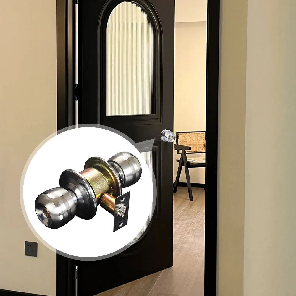Keyed Entry Door Knob with Lock Round Door Knobs Stainless Steel Door Handle Lock for Indoor Doors Bedroom Bathroom