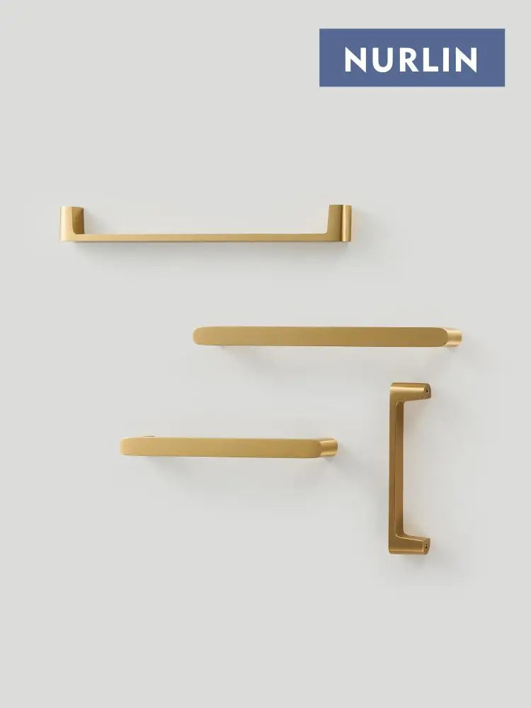 Nurlin Solid Brass Simple Style Handle Cabinet Drawer Wardrobe Door Gold Pull Feel Comfortable 96/128/160/192 Hole Spacing