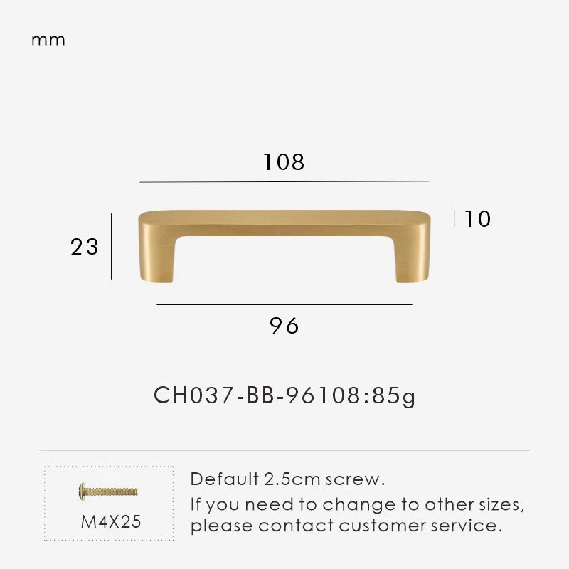 Nurlin Solid Brass Simple Style Handle Cabinet Drawer Wardrobe Door Gold Pull Feel Comfortable 96/128/160/192 Hole Spacing
