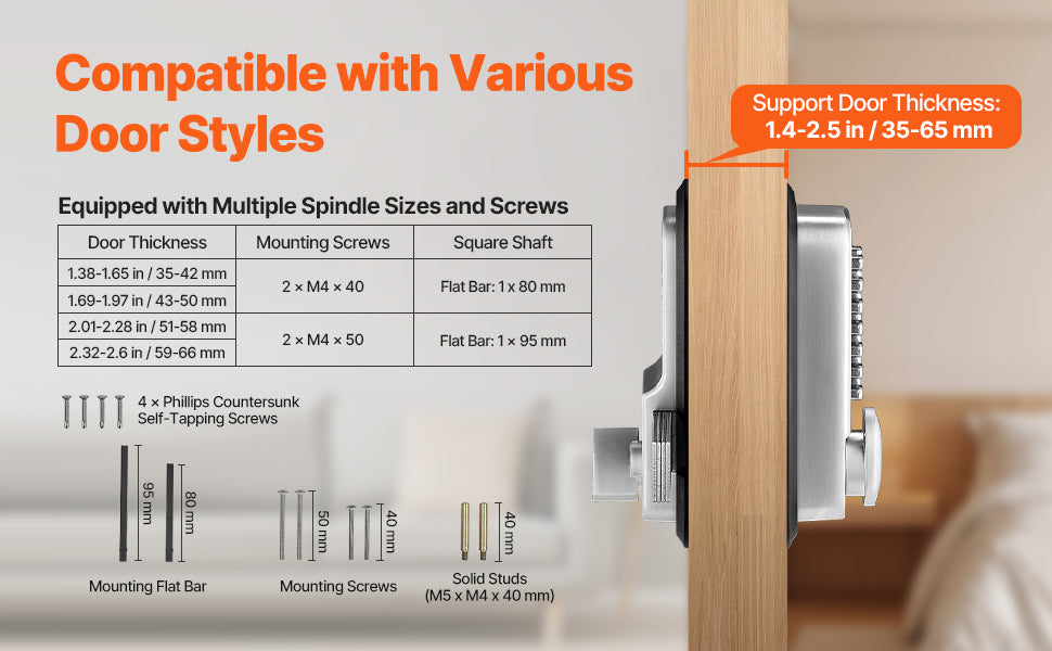 SucceBuy Mechanical Keyless Entry Door Lock 14 Key Mechanical Door Lock Mechanical Keypad Door Knob Single-Side Keyless Lock
