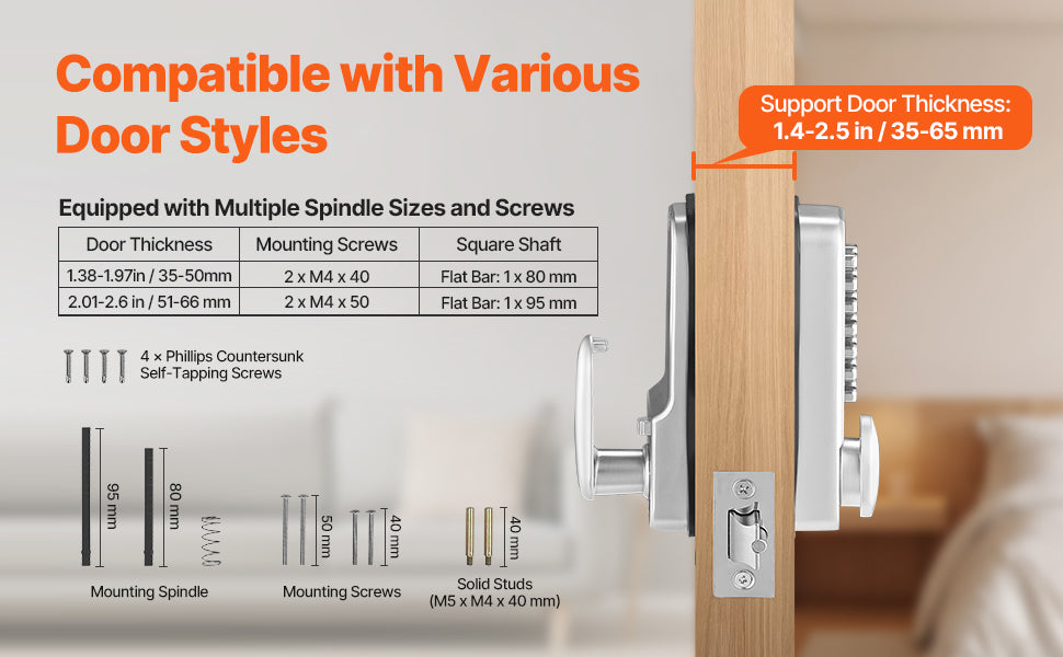 SucceBuy Mechanical Keyless Entry Door Lock 14 Key Mechanical Door Lock Mechanical Keypad Door Knob Single-Side Keyless Lock