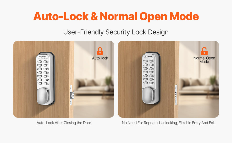 SucceBuy Mechanical Keyless Entry Door Lock 14 Key Mechanical Door Lock Mechanical Keypad Door Knob Single-Side Keyless Lock