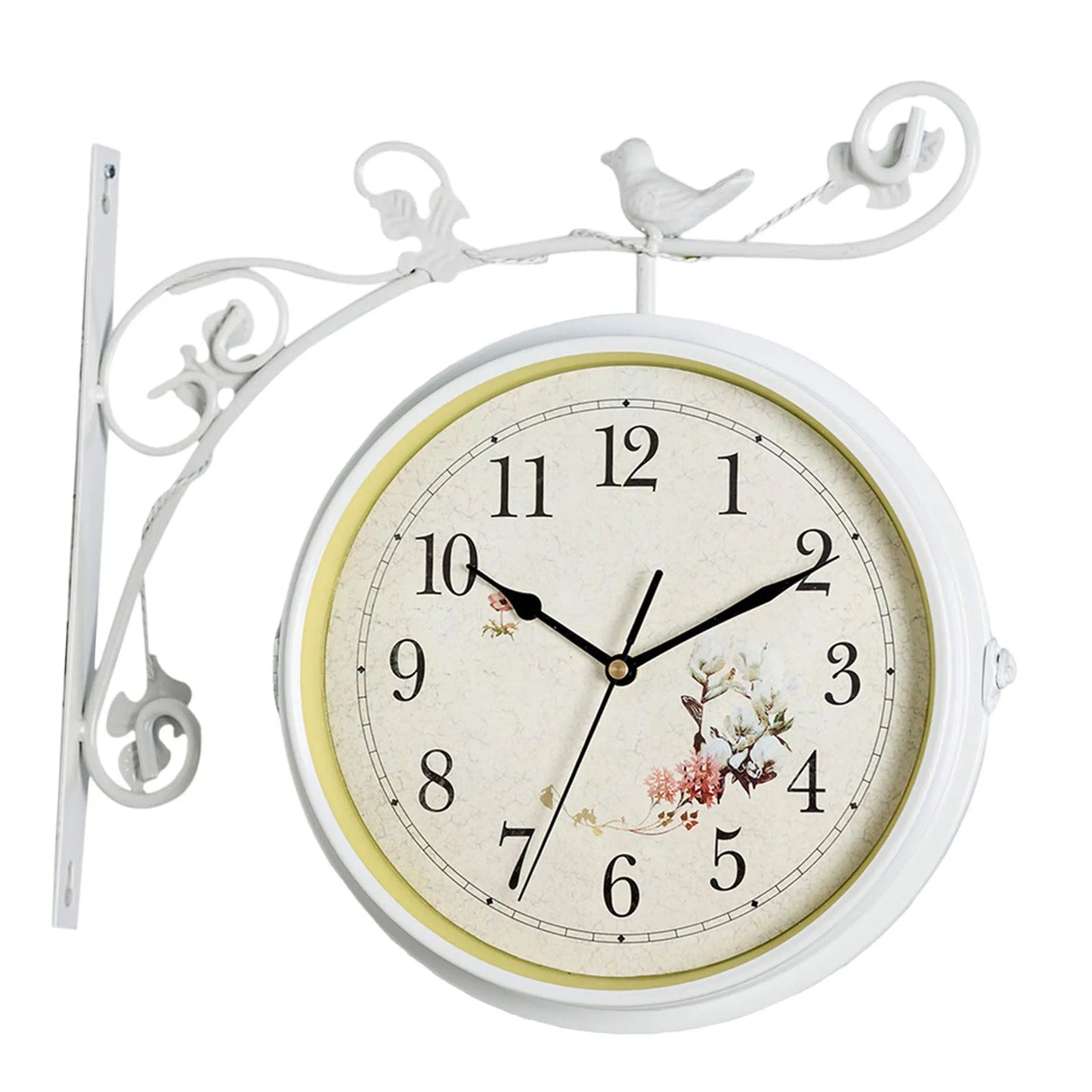 Double Sided Silent Wall Mounted Clock 25cm Diameter 12 Hour Display for Living Room Indoor Outdoor Home Porch Bedroom