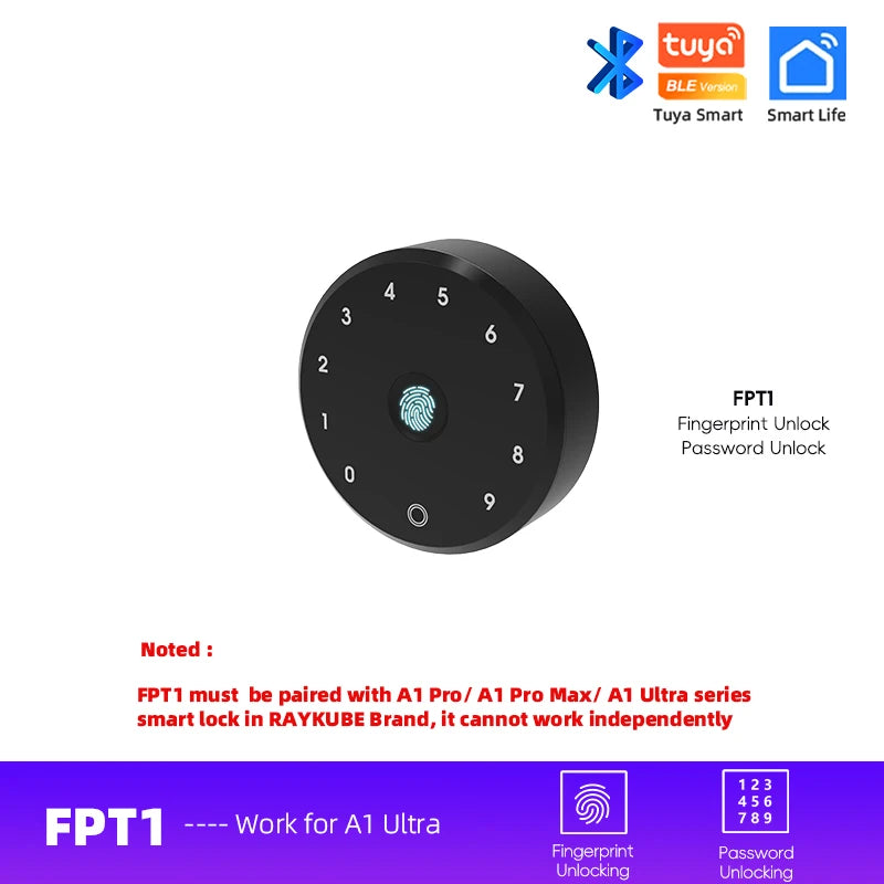 RAYKUBE A1 Ultra Tuya BLE Intelligent Electronic Door Lock with Wireless Fingerprint Keypad Lock FPT1 Punch-free installation