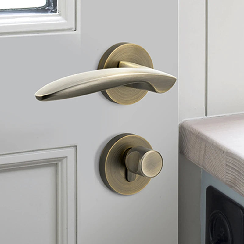 Round Door Lock Set American Style Retro Bedroom Door Handle Lock Interior Anti-theft Room Safety Door Lock Security Vintage