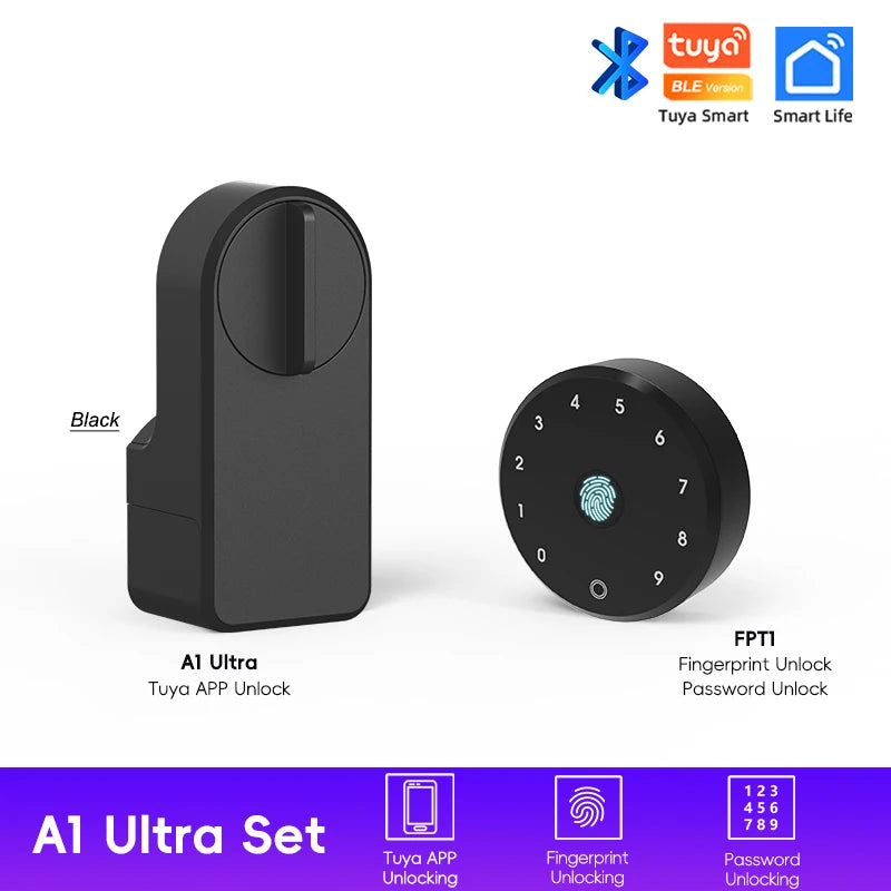 RAYKUBE A1 Ultra Tuya BLE Intelligent Electronic Door Lock with Wireless Fingerprint Keypad Lock FPT1 Punch-free installation