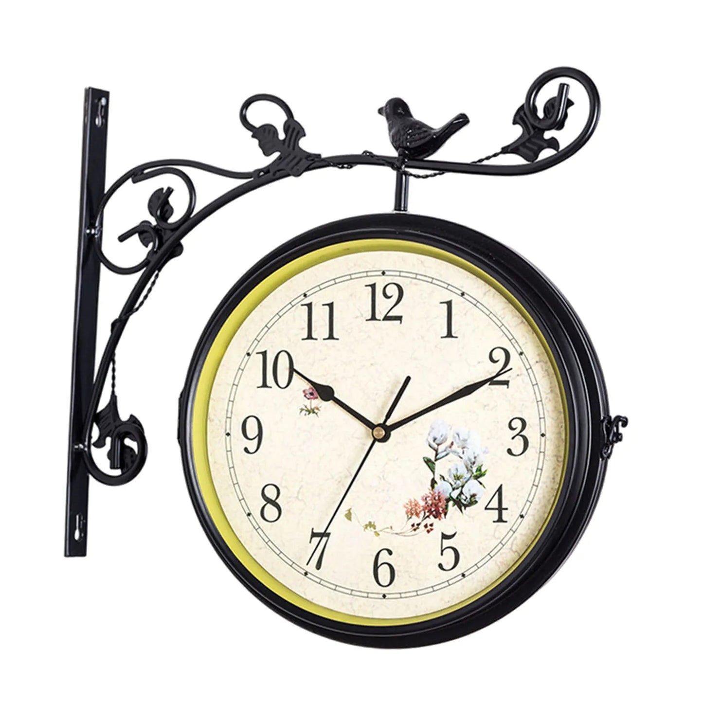 Double Sided Silent Wall Mounted Clock 25cm Diameter 12 Hour Display for Living Room Indoor Outdoor Home Porch Bedroom