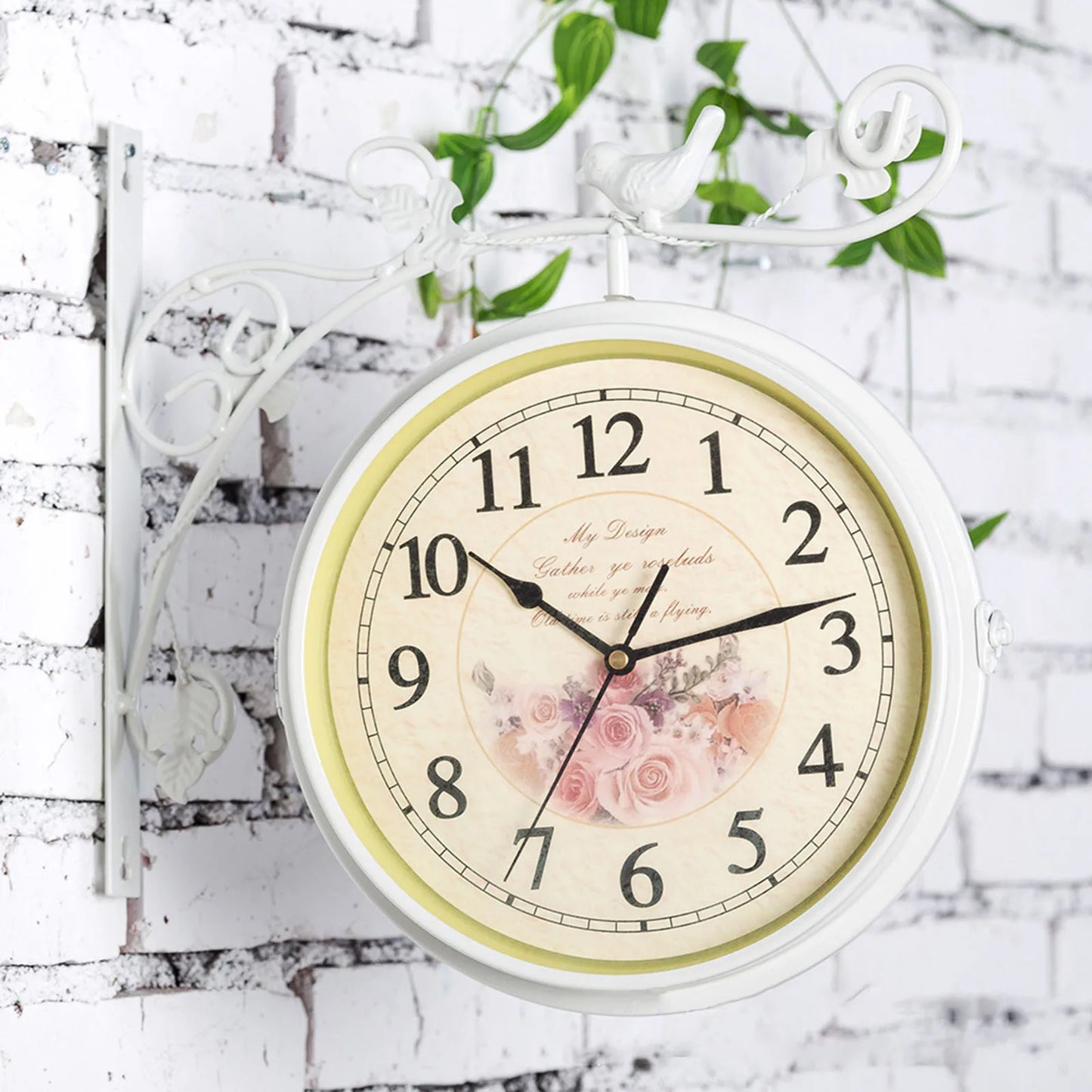 Double Sided Silent Wall Mounted Clock 25cm Diameter 12 Hour Display for Living Room Indoor Outdoor Home Porch Bedroom
