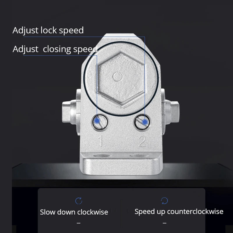 KAK Automatic Door Closer with adjustable lock and closing speed for 25-80KG doors, featuring a hydraulic buffer and dual spring system.