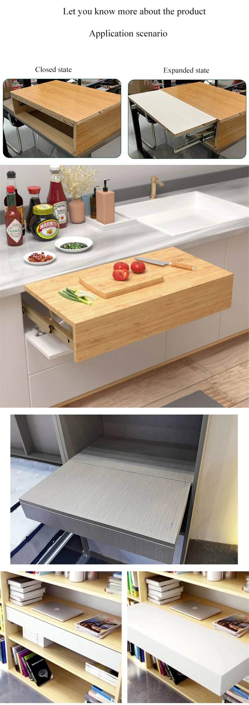 Heavy Pull Out Pop Up Slide Rail Supporting Bracket Furniture Table Top Conceal Folding Leaf Extension Slide Rail