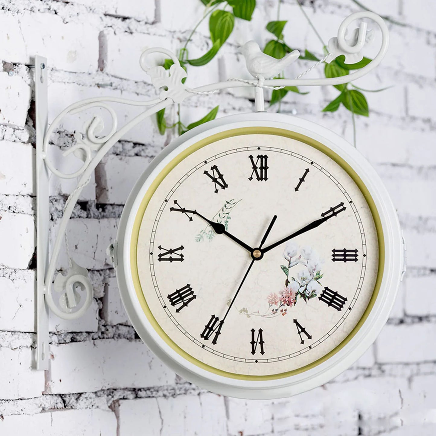Double Sided Silent Wall Mounted Clock 25cm Diameter 12 Hour Display for Living Room Indoor Outdoor Home Porch Bedroom
