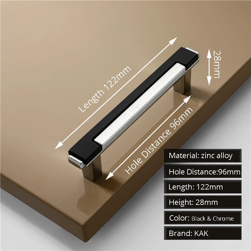 Cabinet handle with measurements and material details on a brown background