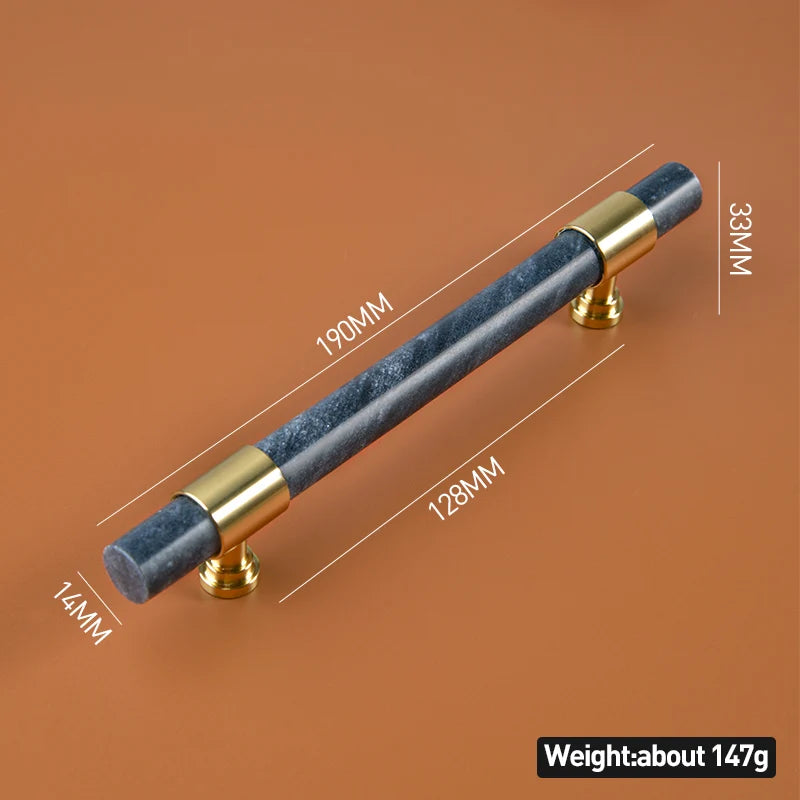 Cabinet handle gray marble with gold accents and measurements