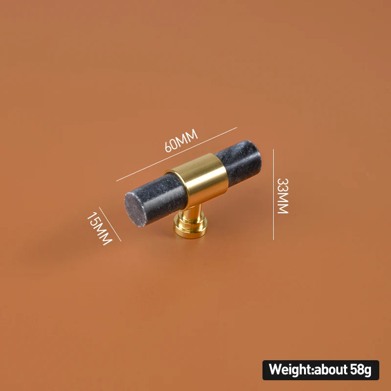 Cabinet handle gray  marble with gold accents and measurements 60mm