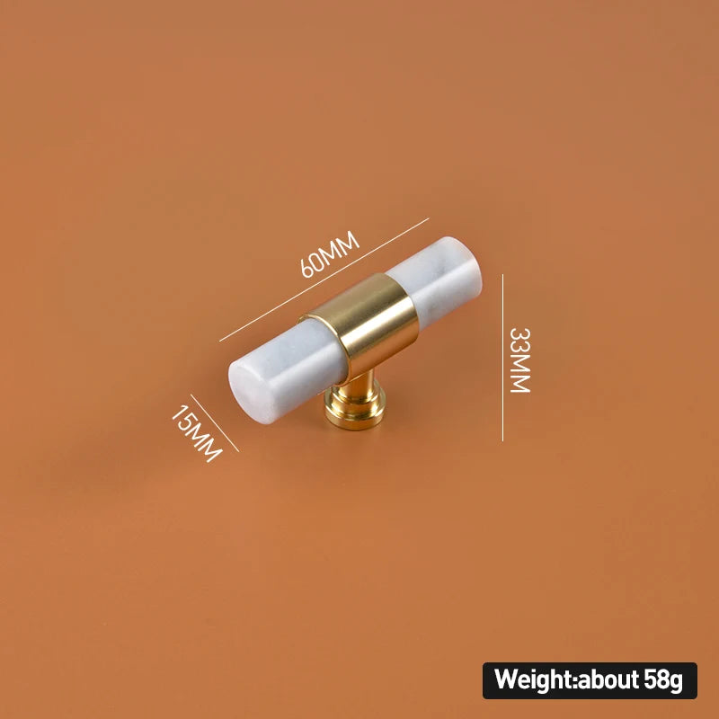 Cabinet handle white  marble with gold accents and measurements 60mm