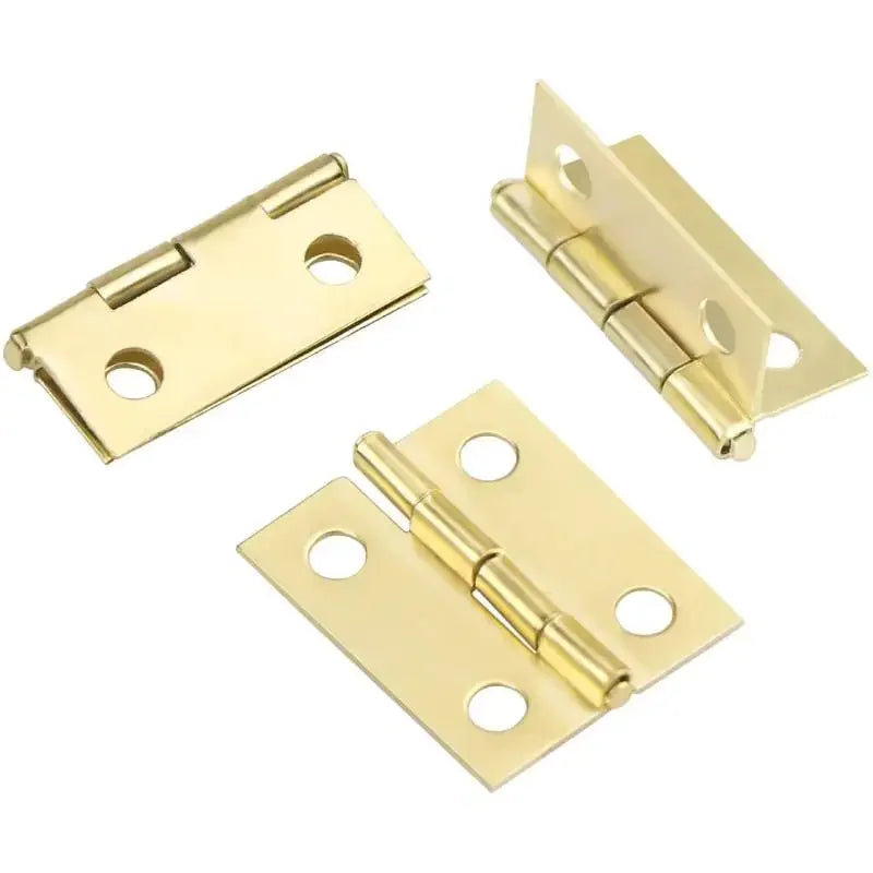 10Pcs Mini Brass Butt Hinges with Screws for Cabinet or Box, featuring a polished finish and practical design.
