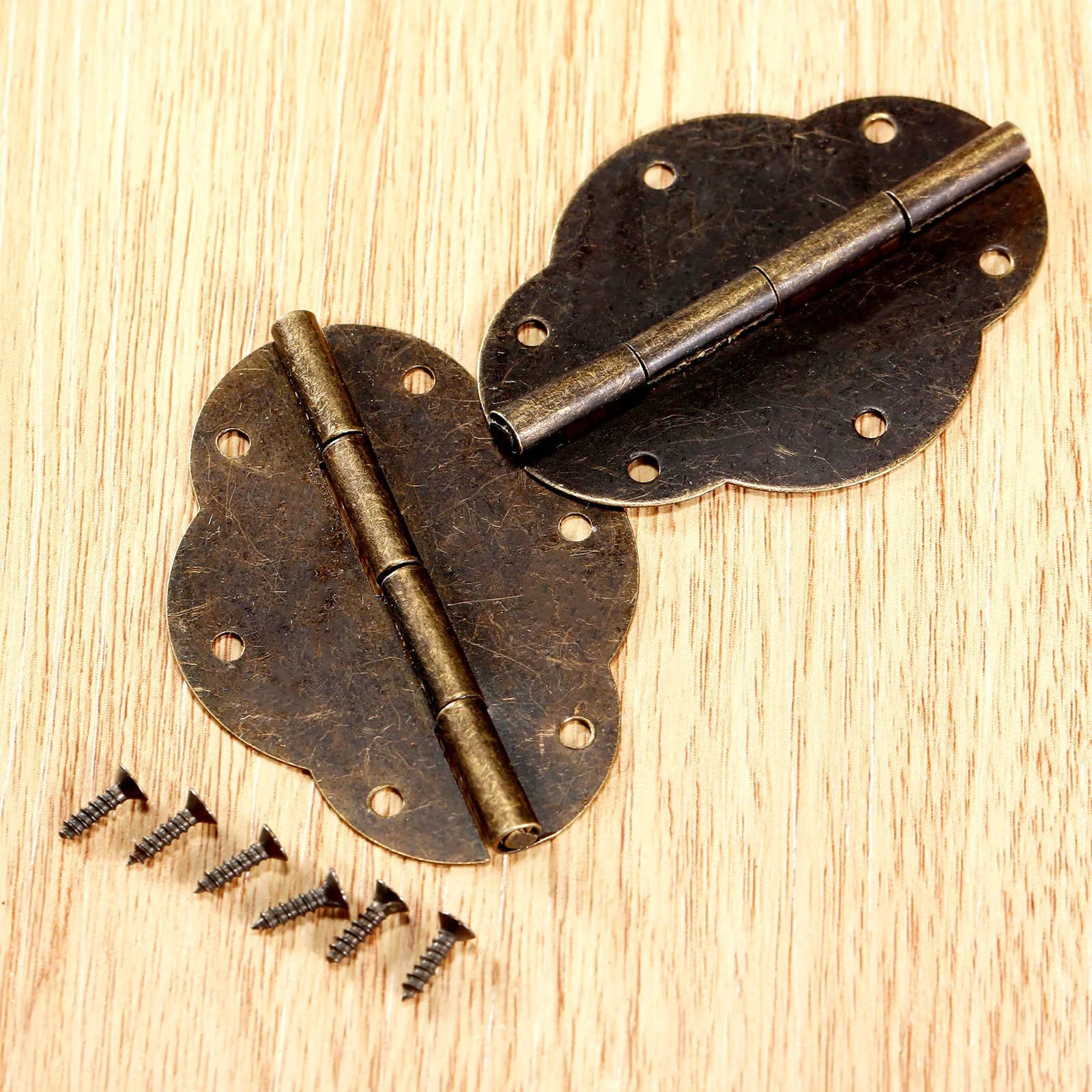 2pcs Vintage Jewelry Box Cabinet Hinges 46mm/56mm Antique Bronze 6 holes Iron Decorative screws Furniture Fittings