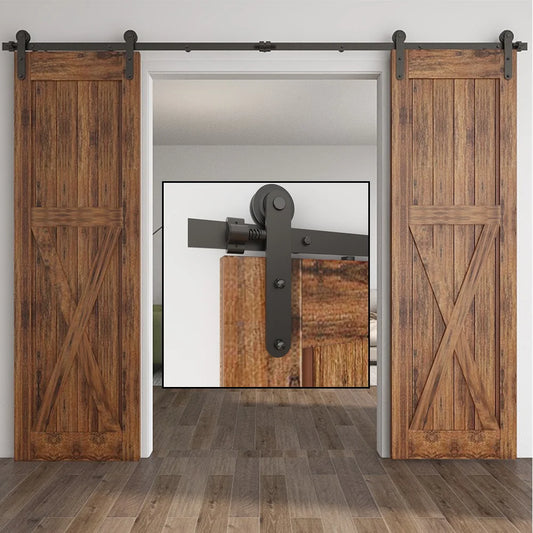 WOLFBIRD Barn Door Track Kit for Double Door Barn Door System Slide Kit Sliding Door Rail Kit L Shape Roller