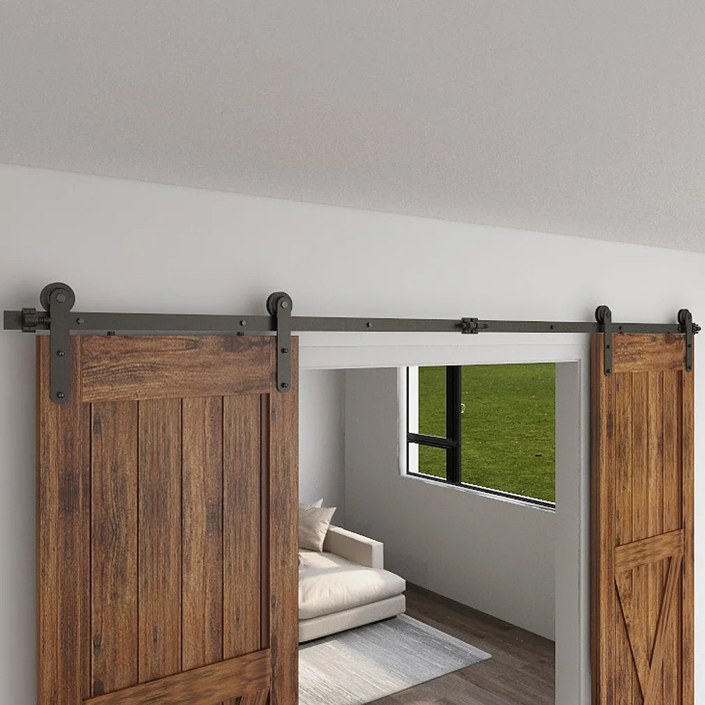 WOLFBIRD Barn Door Track Kit for Double Door Barn Door System Slide Kit Sliding Door Rail Kit L Shape Roller
