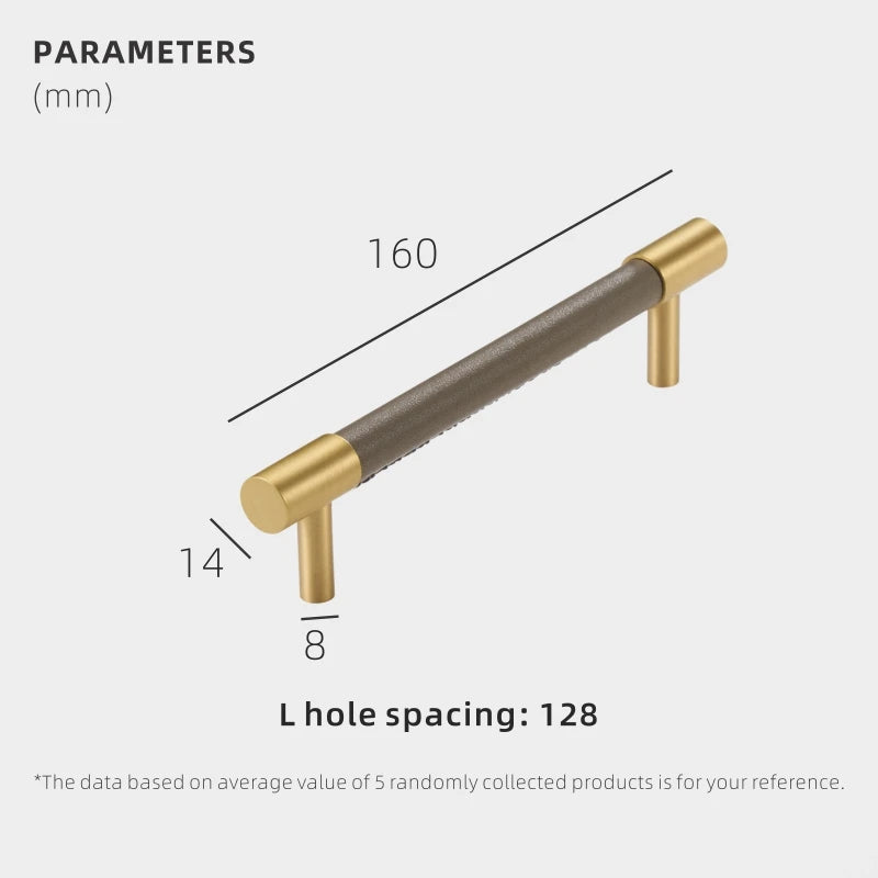 DOOROOM Brass & Real Leather Furniture Handles – Luxury Gray Drawer Pulls for Cabinets, Dressers & Wardrobes