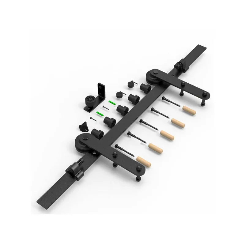 WOLFBIRD Heavy Duty Barn Sliding Door Hardware Kit Suitable for Single Wooden Door 4FT-10FT Slides Rail System + Floor Guide