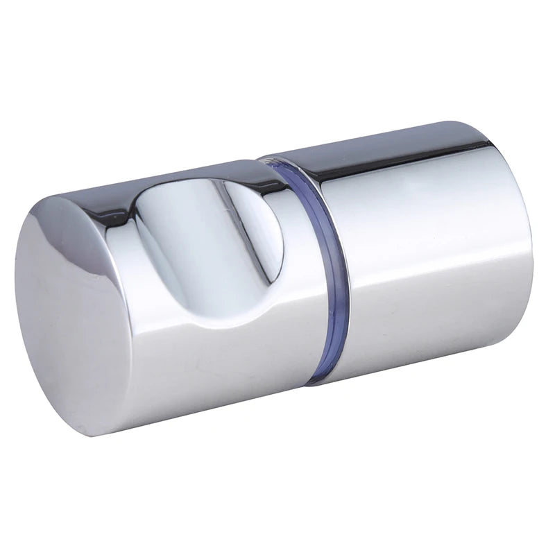 Polished stainless steel handle on glass door