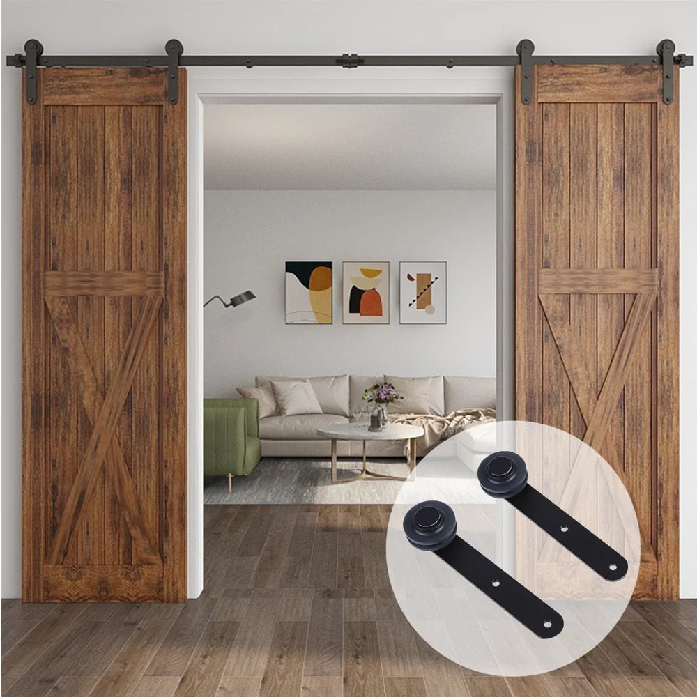 WOLFBIRD Barn Door Track Kit for Double Door Barn Door System Slide Kit Sliding Door Rail Kit L Shape Roller