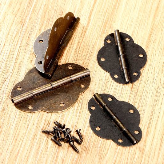 2pcs Vintage Jewelry Box Cabinet Hinges 46mm/56mm Antique Bronze 6 holes Iron Decorative screws Furniture Fittings