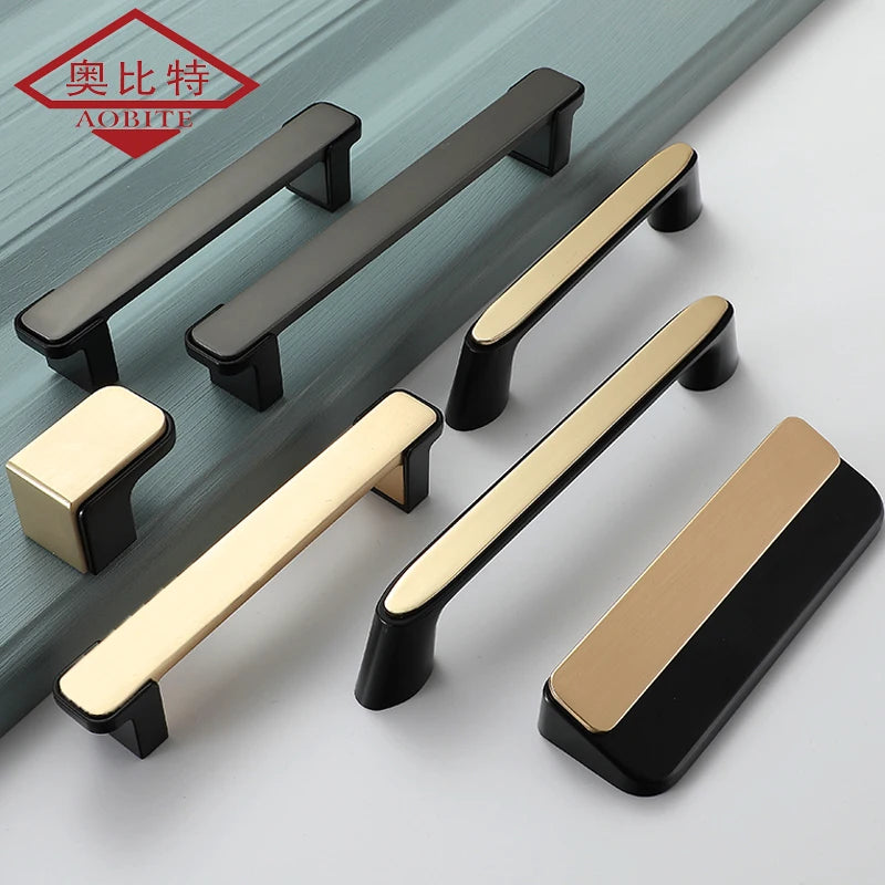 Luxury black and gold kitchen cabinet handles and knobs with modern design