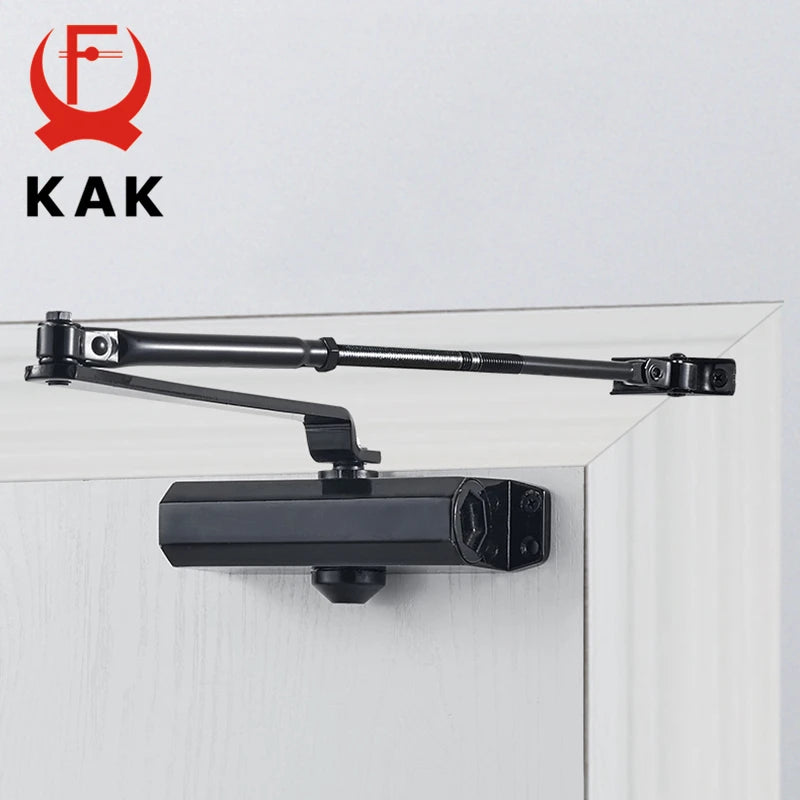 KAK Automatic Door Closer with Hydraulic Buffer and Adjustable Speed for 25 to 80KG Doors in a Black Finish