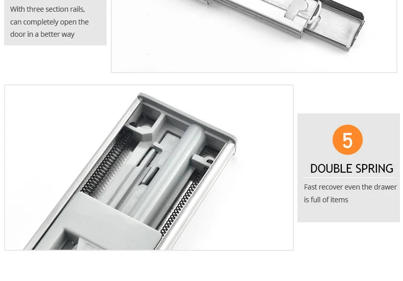 KAK 10" - 22" Stainless Steel Drawer Slides Soft Close Drawer Track Three-Section Drawer Rails Cabinet Roller Furniture Hardware