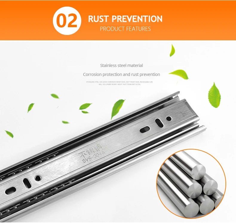 KAK 10" - 22" Stainless Steel Drawer Slides Soft Close Drawer Track Three-Section Drawer Rails Cabinet Roller Furniture Hardware