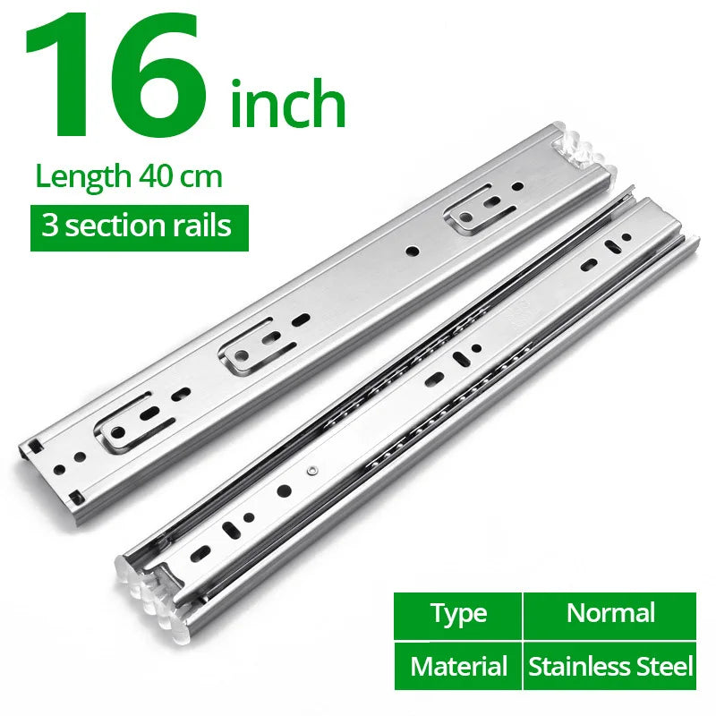 KAK 10" - 22" Stainless Steel Drawer Slides Soft Close Drawer Track Three-Section Drawer Rails Cabinet Roller Furniture Hardware