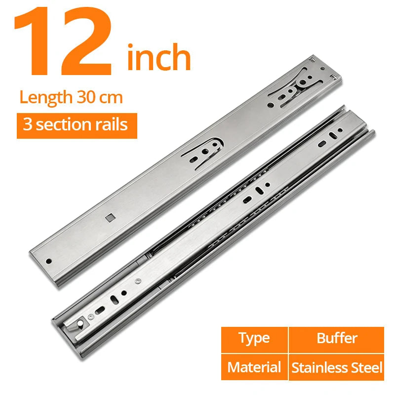 KAK 10" - 22" Stainless Steel Drawer Slides Soft Close Drawer Track Three-Section Drawer Rails Cabinet Roller Furniture Hardware