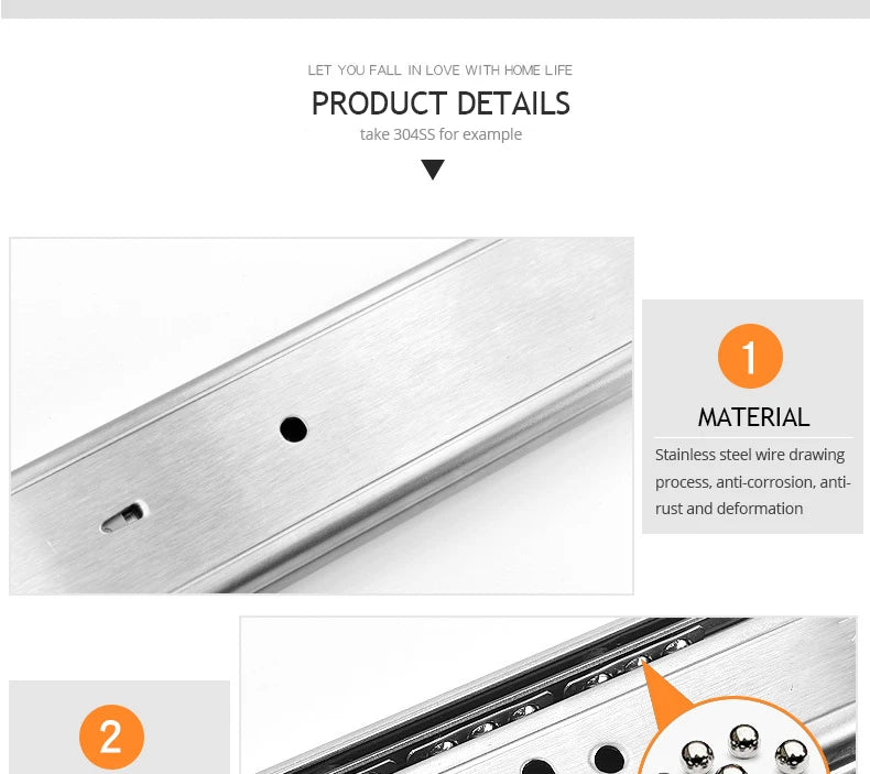 KAK 10" - 22" Stainless Steel Drawer Slides Soft Close Drawer Track Three-Section Drawer Rails Cabinet Roller Furniture Hardware