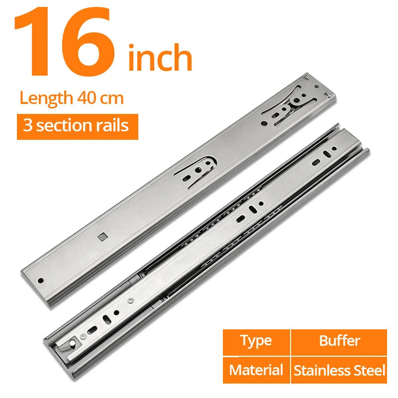 KAK 10" - 22" Stainless Steel Drawer Slides Soft Close Drawer Track Three-Section Drawer Rails Cabinet Roller Furniture Hardware