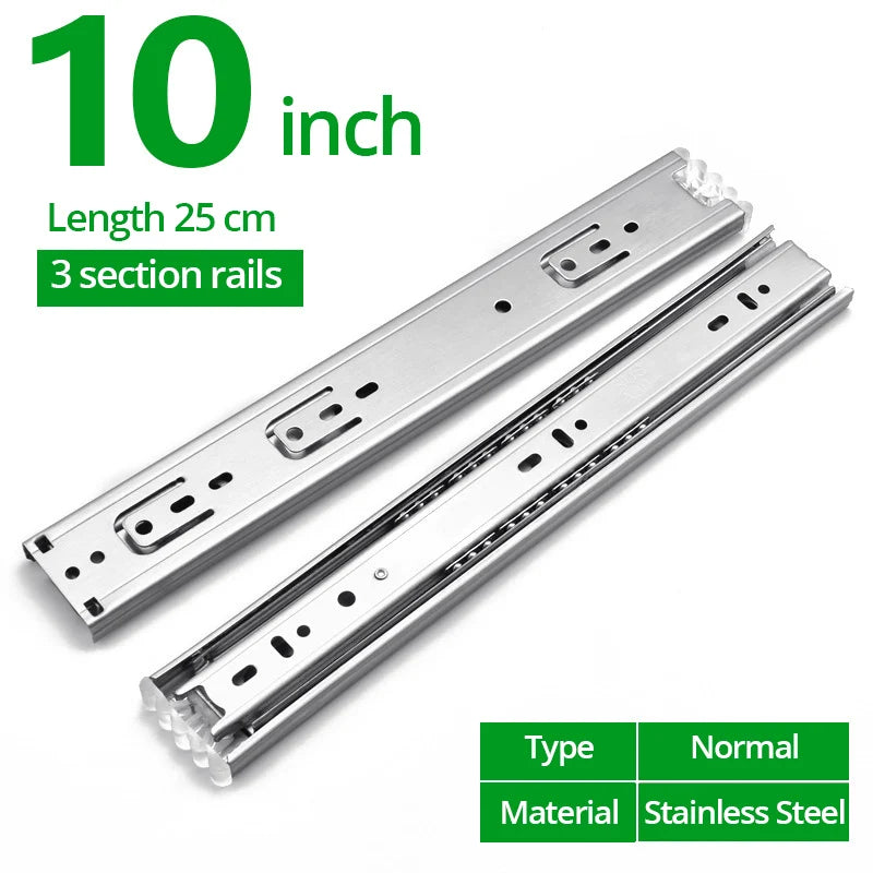 KAK 10" - 22" Stainless Steel Drawer Slides Soft Close Drawer Track Three-Section Drawer Rails Cabinet Roller Furniture Hardware