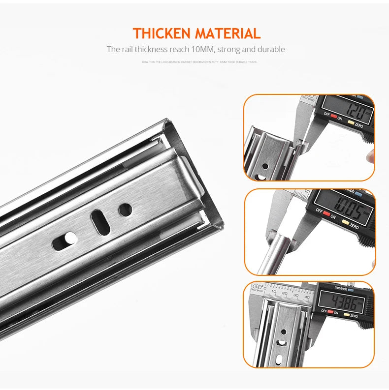 KAK 10" - 22" Stainless Steel Drawer Slides Soft Close Drawer Track Three-Section Drawer Rails Cabinet Roller Furniture Hardware