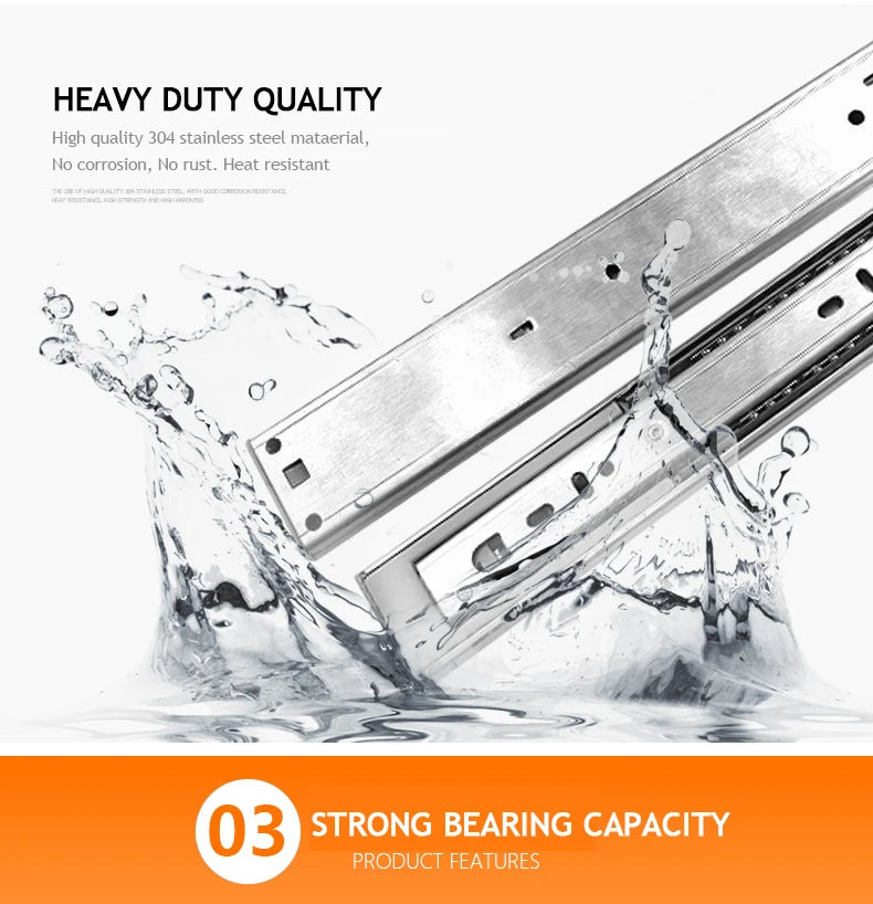 KAK 10" - 22" Stainless Steel Drawer Slides Soft Close Drawer Track Three-Section Drawer Rails Cabinet Roller Furniture Hardware