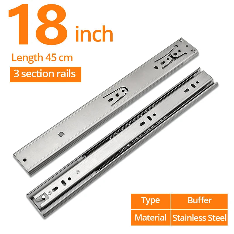 KAK 10" - 22" Stainless Steel Drawer Slides Soft Close Drawer Track Three-Section Drawer Rails Cabinet Roller Furniture Hardware