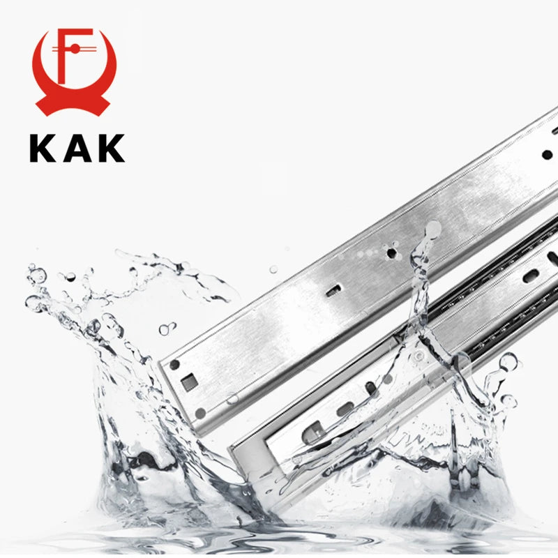 KAK 10" - 22" Stainless Steel Drawer Slides Soft Close Drawer Track Three-Section Drawer Rails Cabinet Roller Furniture Hardware