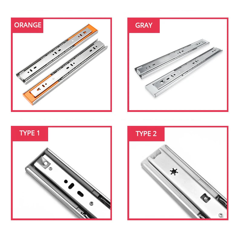 KAK 10" - 22" Stainless Steel Drawer Slides Soft Close Drawer Track Three-Section Drawer Rails Cabinet Roller Furniture Hardware