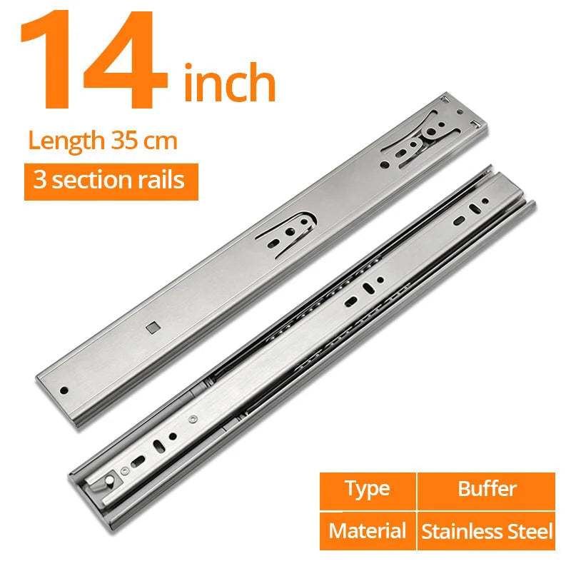 KAK 10" - 22" Stainless Steel Drawer Slides Soft Close Drawer Track Three-Section Drawer Rails Cabinet Roller Furniture Hardware